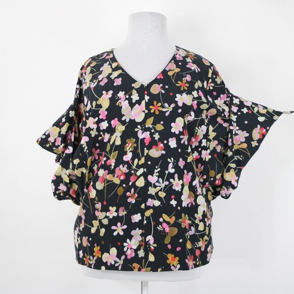 Cabi Sz XL Navy Multi Floral Flowy Short Dolman Sleeve Lined Polyester Top - Picture 3 of 15